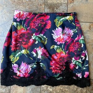 Urban Outfitters Floral Skirt with Black Lace Trim